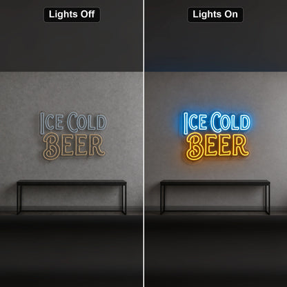 Ice Cold Beer LED Neon Sign Home Garage Wall Decoration day and night comparison