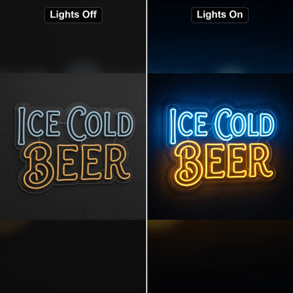 Ice Cold Beer LED Neon Sign Man Cave Neon Sign day and night comparison