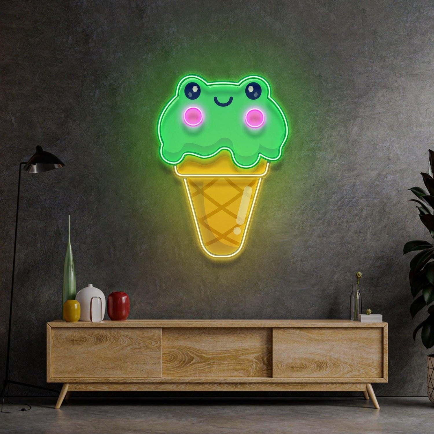 Ice Cream Cone Frog Uv Printed Led Neon Sign For Cafe Home Decor | Shineneon