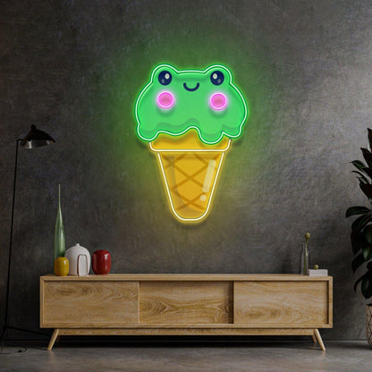 Ice Cream Cone Frog Uv Printed Led Neon Sign For Cafe Home Decor | Shineneon