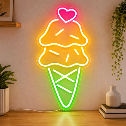 Ice Cream Cone LED Neon Sign With Heart Multi Color Dessert Neon main product image