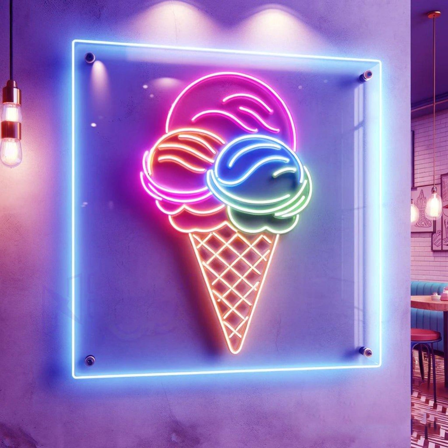 Ice Cream Cone Multicolor Led Neon Sign For Cafe Wall Decor | Shineneon