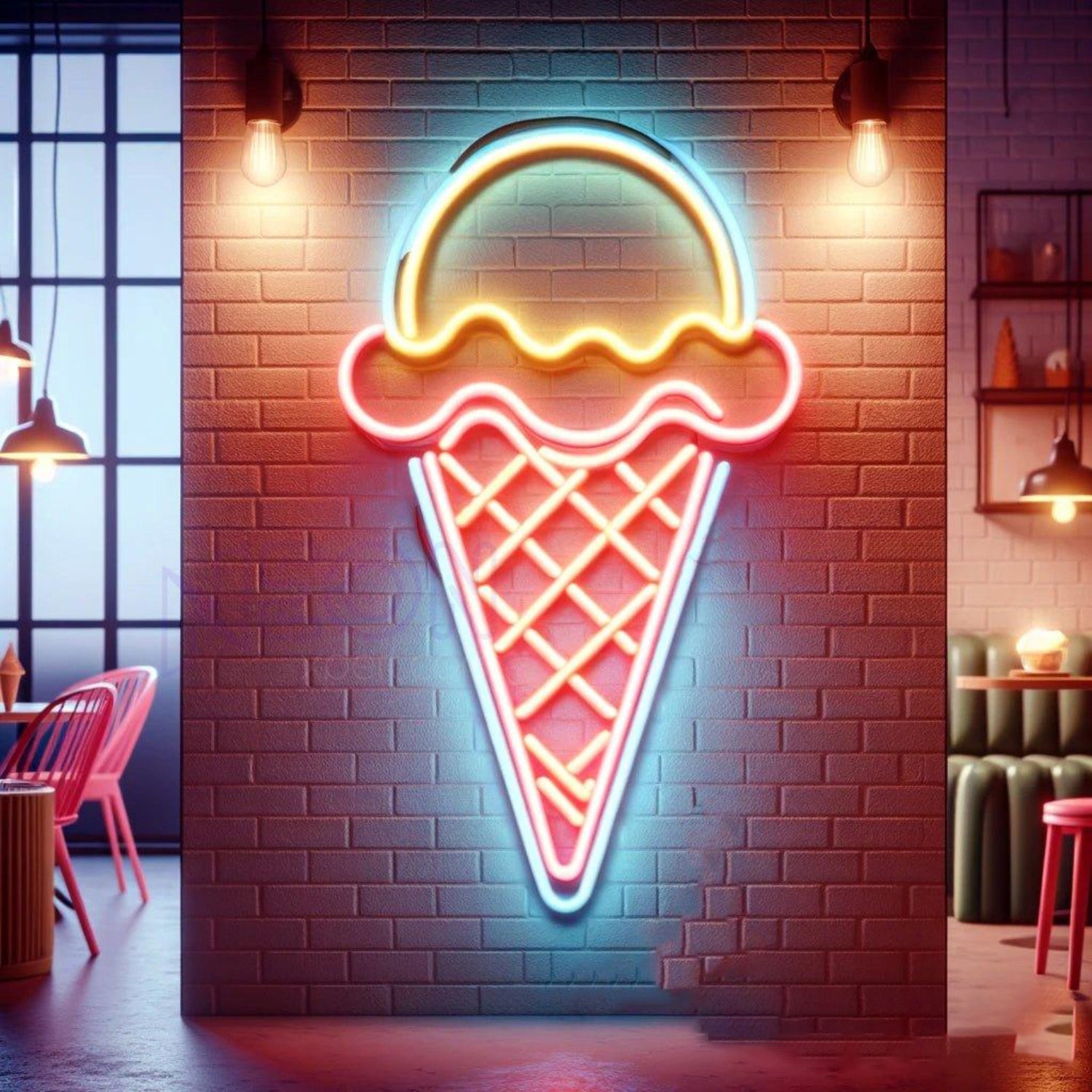 Ice Cream Cone Multicolor Led Neon Sign For Cafe Wall Decor | Shineneon