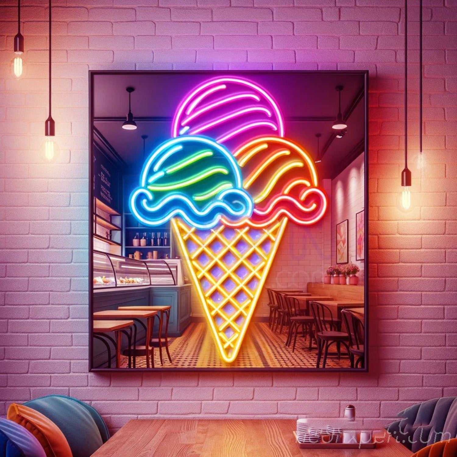 Ice Cream Cone Multicolor Led Neon Sign For Cafe Wall Decor | Shineneon