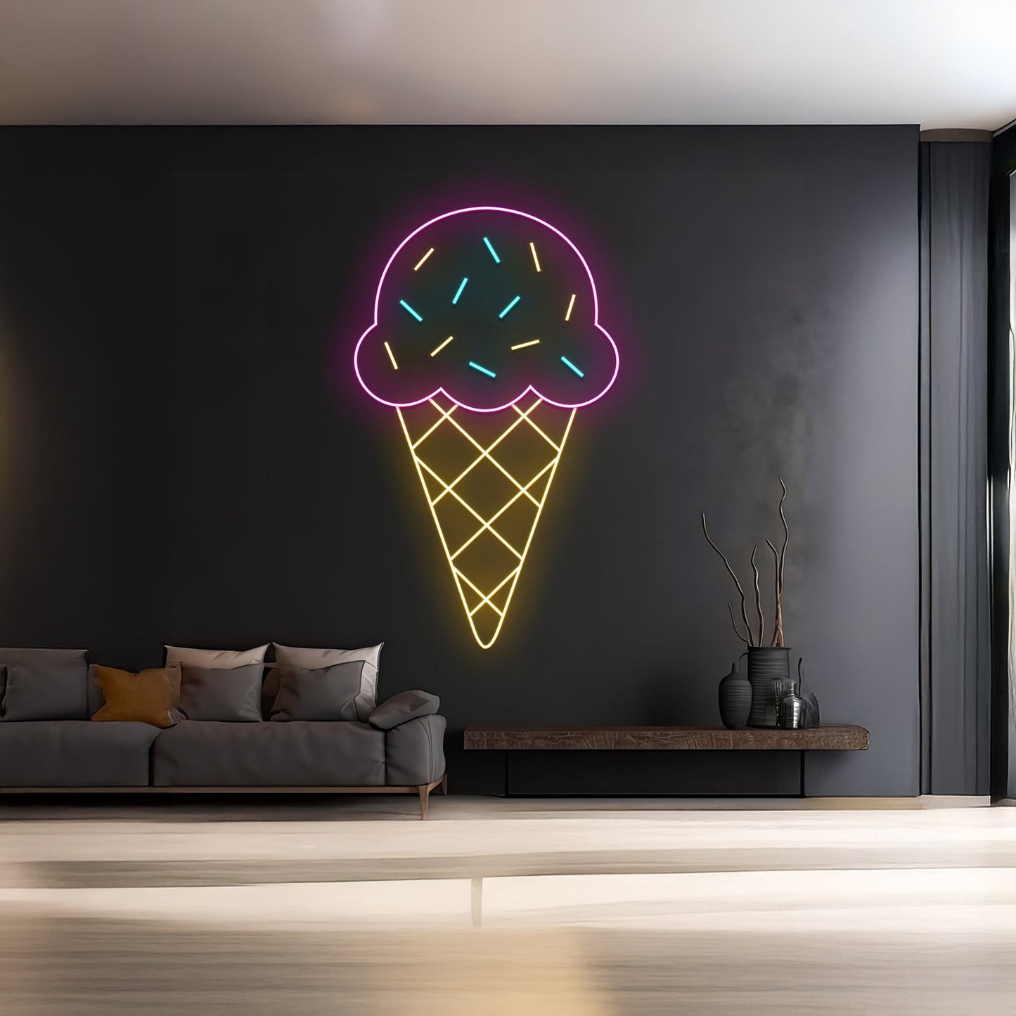 Ice Cream Cone Neon Sign Room Wall Decor