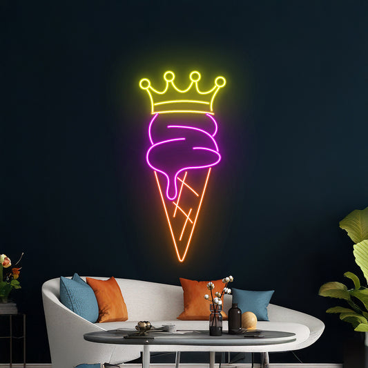 Ice Cream King Crown Neon Sign