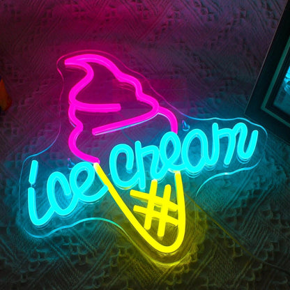 Ice Cream Pink Blue Yellow Led Neon Sign For Sweet Shop Cafe Home Decor - Shineneon