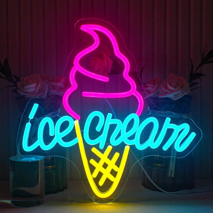 Ice Cream Pink Blue Yellow Led Neon Sign For Sweet Shop Cafe Home Decor - Shineneon