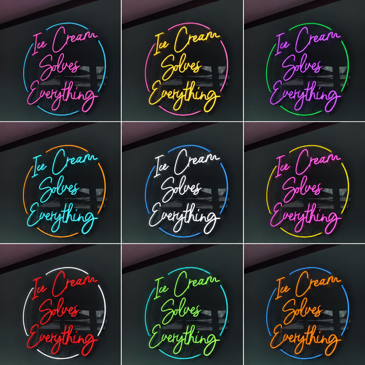 Ice Cream Solves Everything LED Neon Sign Wall Neon Sign - 05 Color Grid