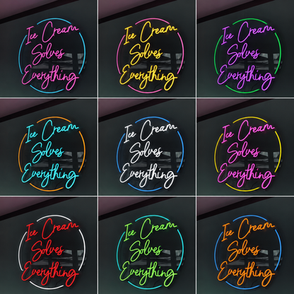 Ice Cream Solves Everything LED Neon Sign Wall Neon Sign - 05 Color Grid