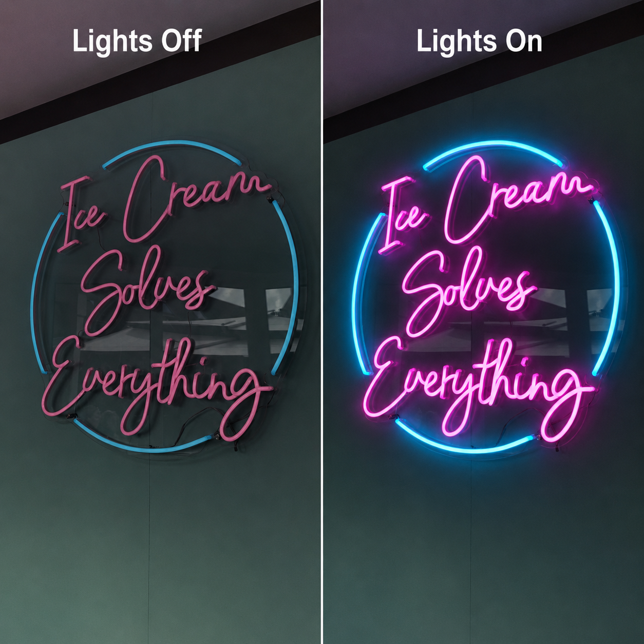 Ice Cream Solves Everything LED Neon Sign Wall Neon Sign - 06 Day Night Comparison