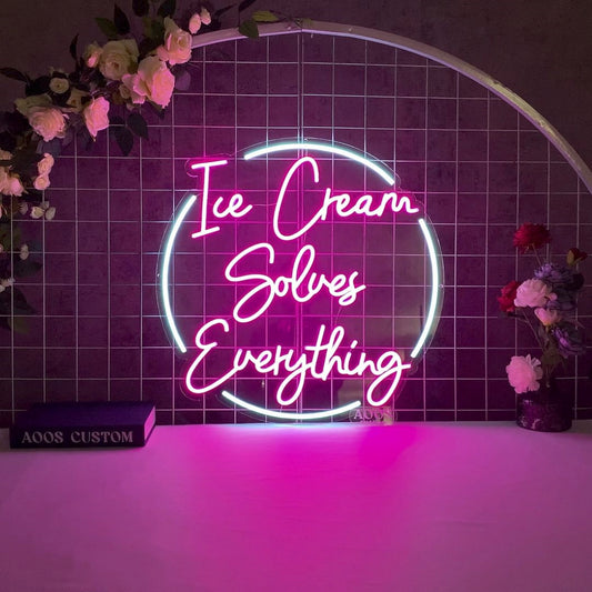 Ice Cream Solves Everything Led Sign Business Neon Signs Wall Art