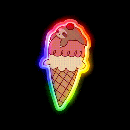 Icecream Sloth Snack Food Led Neon Sign Rgb Color - LED neon sign close-up detail