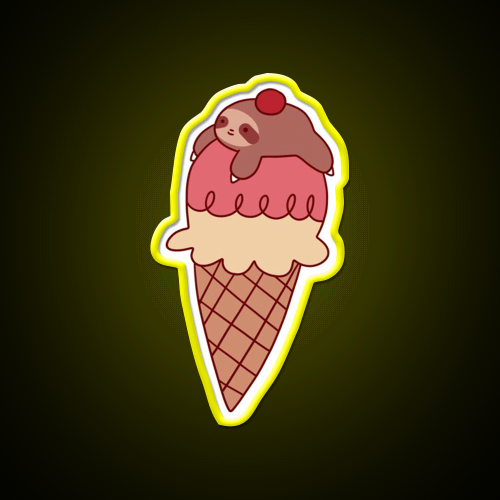 Icecream Sloth Snack Food Led Neon Sign Rgb Color - Custom LED neon sign front view
