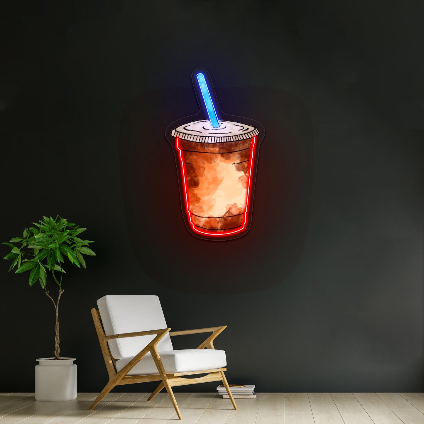 Iced Coffee Blue Straw Artwork Neon Sign Art