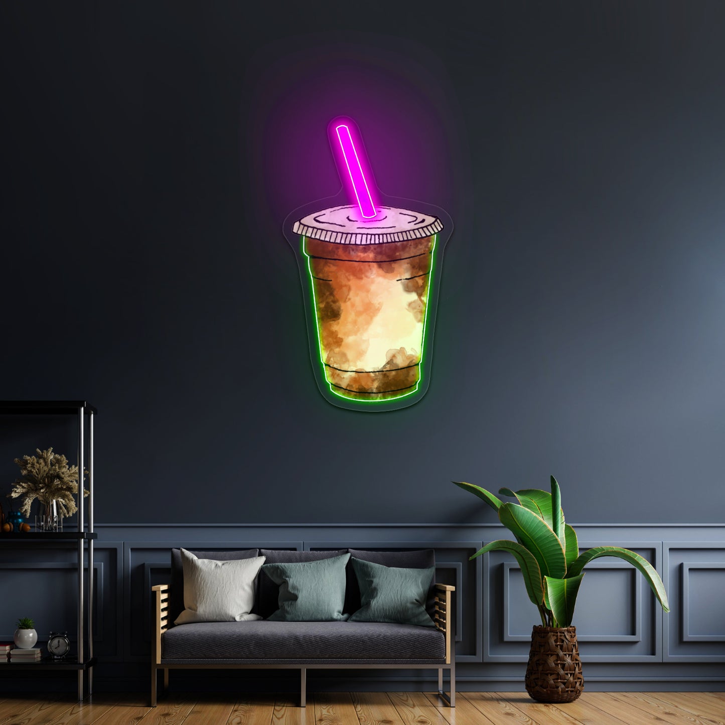 Iced Coffee Blue Straw Artwork Neon Sign Art