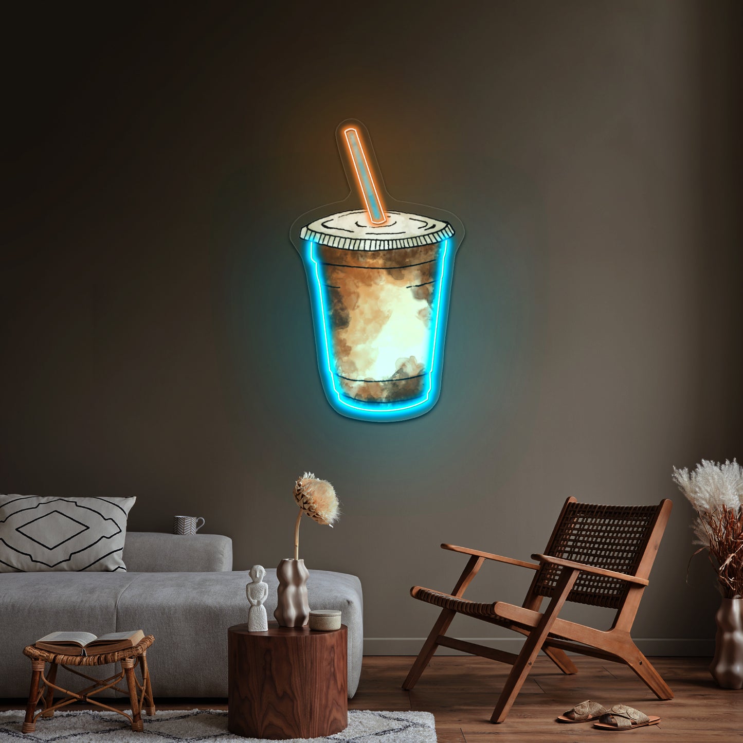 Iced Coffee Blue Straw Artwork Neon Sign Art