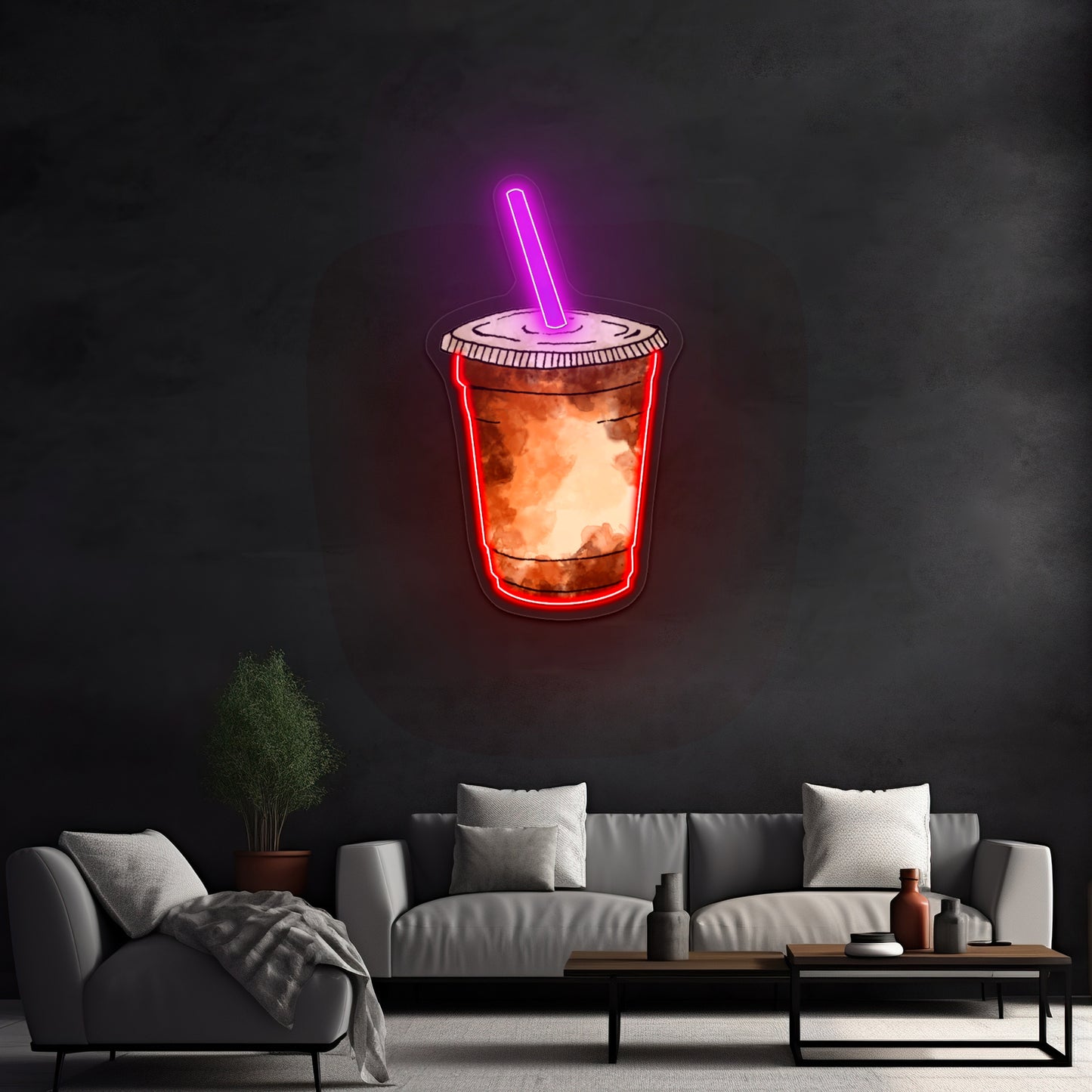 Iced Coffee Blue Straw Artwork Neon Sign Art