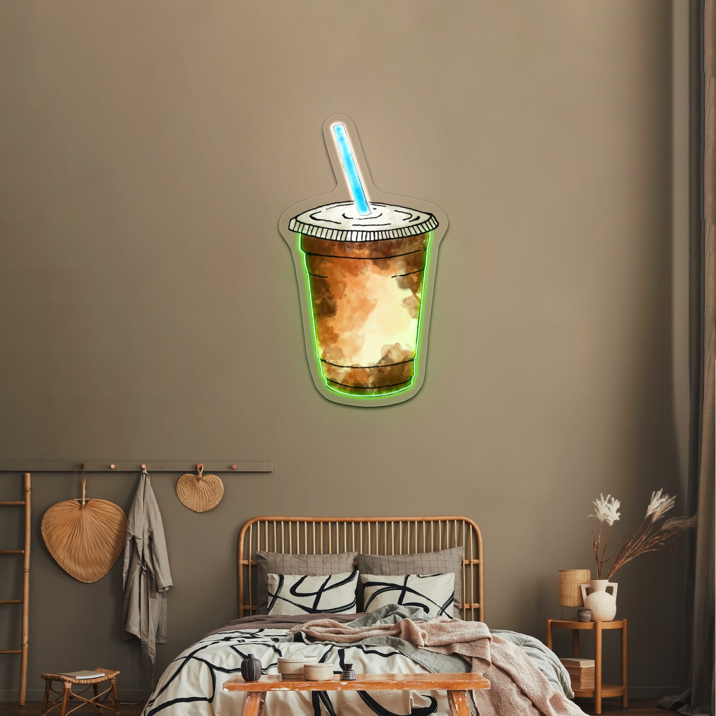 Iced Coffee Blue Straw Artwork Neon Sign Art