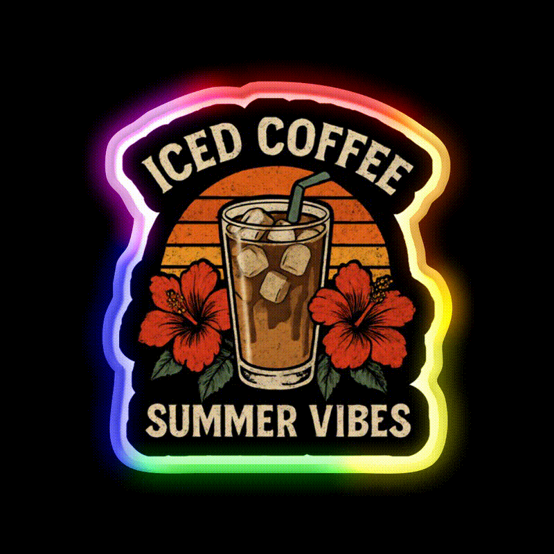 Iced Coffee Summer Vibes Cafe Led Neon Sign Espresso Bar Art Rgb Color