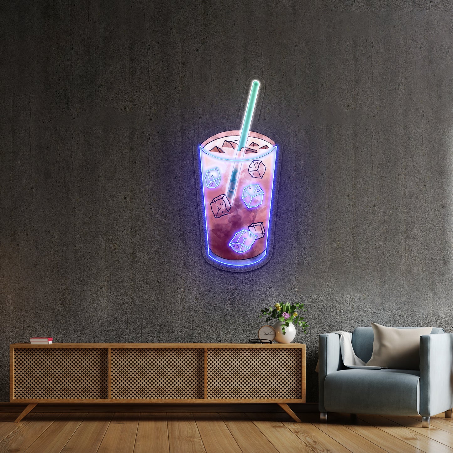 Iced Coffee Watercolor Artwork Led Neon Signs