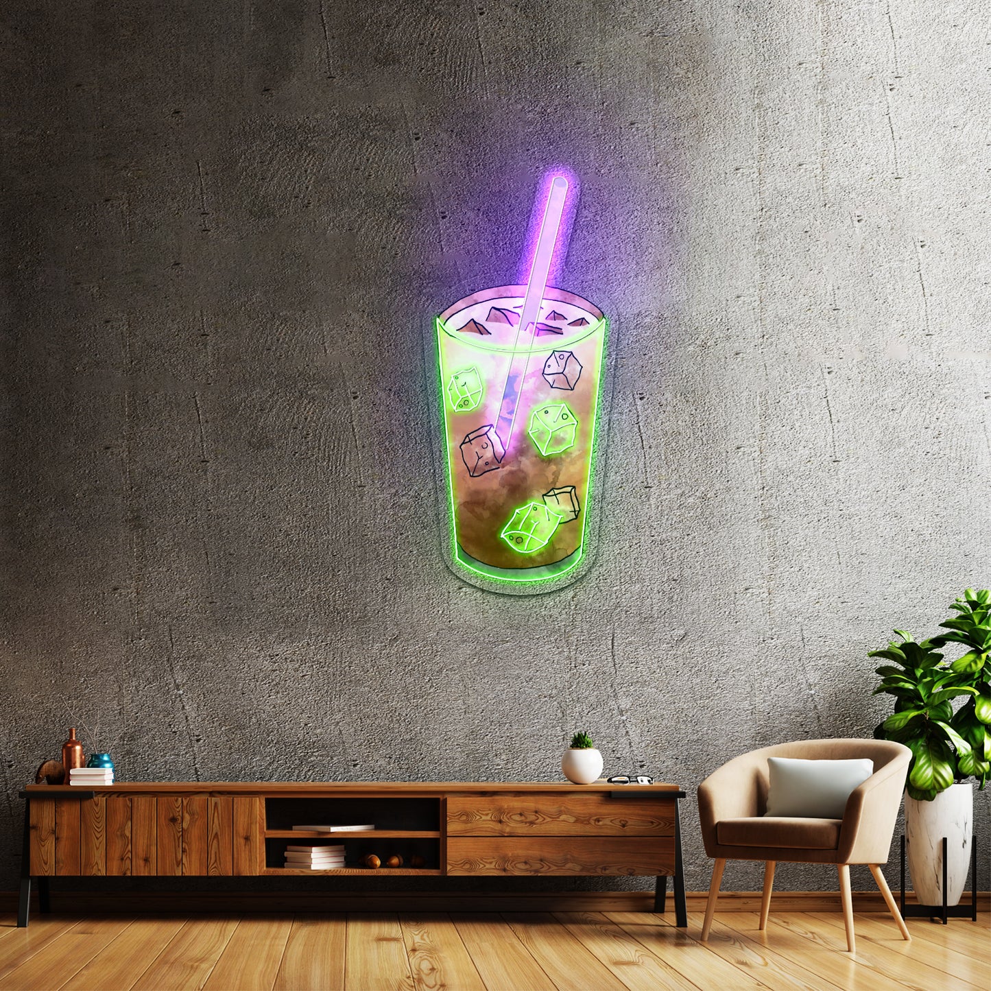 Iced Coffee Watercolor Artwork Led Neon Signs