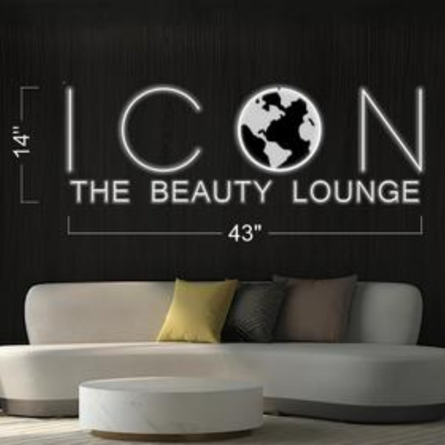 Icon The Beauty Lounge White Text And Globe Led Neon Sign For Salon Wall Decor | Shineneon