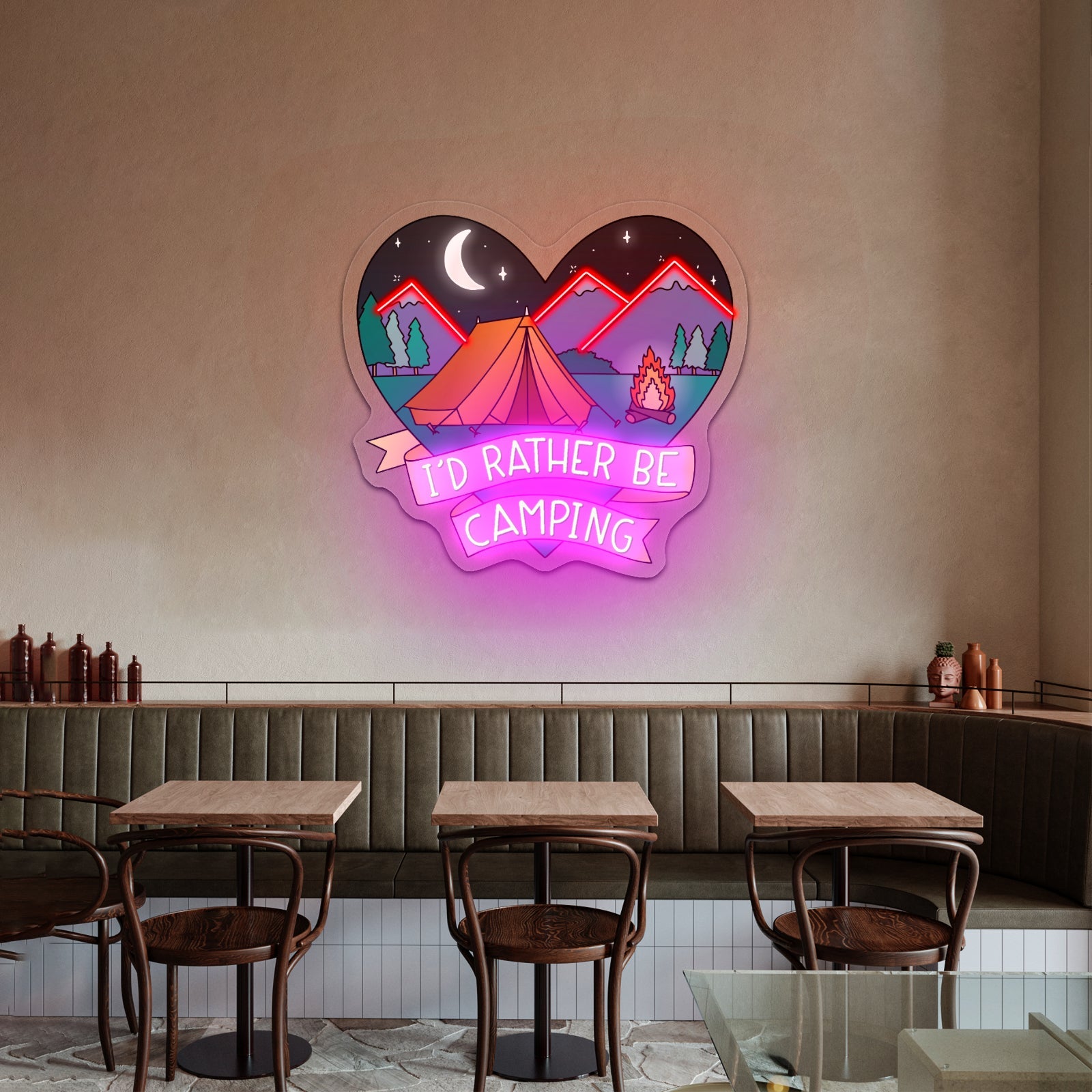 Id Rather Be Camping Heart Nature Artwork Pink Neon Sign - Shineneon