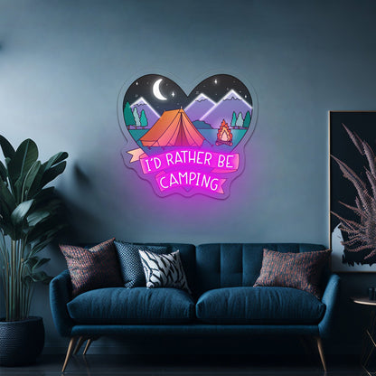 Id Rather Be Camping Heart Nature Artwork Pink Neon Sign - Shineneon