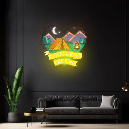 Id Rather Be Camping Heart Nature Artwork Pink Neon Sign - Shineneon