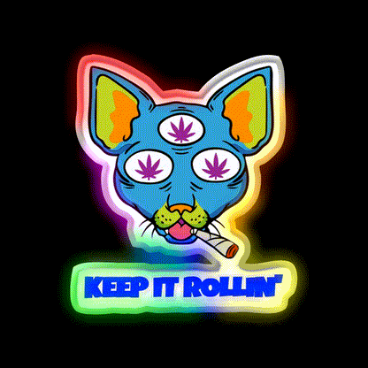 Illuminati Cat Hemp Inspired Green Leaf Led Neon Sign Rgb Color - LED neon sign close-up detail