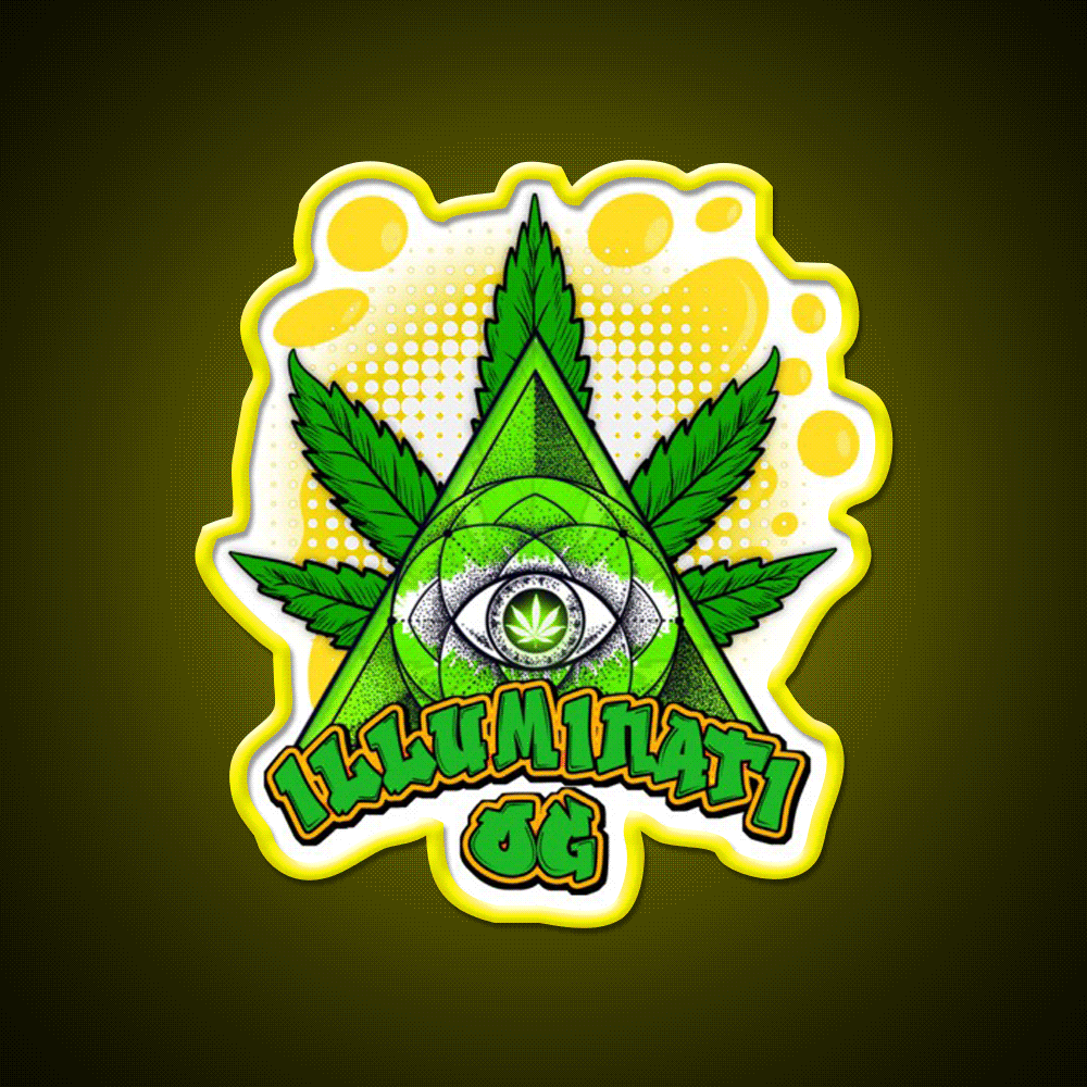 Illuminati Og Weed Strain Package Hemp Inspired Green Leaf Led Neon Sign Rgb Color - Custom LED neon sign front view