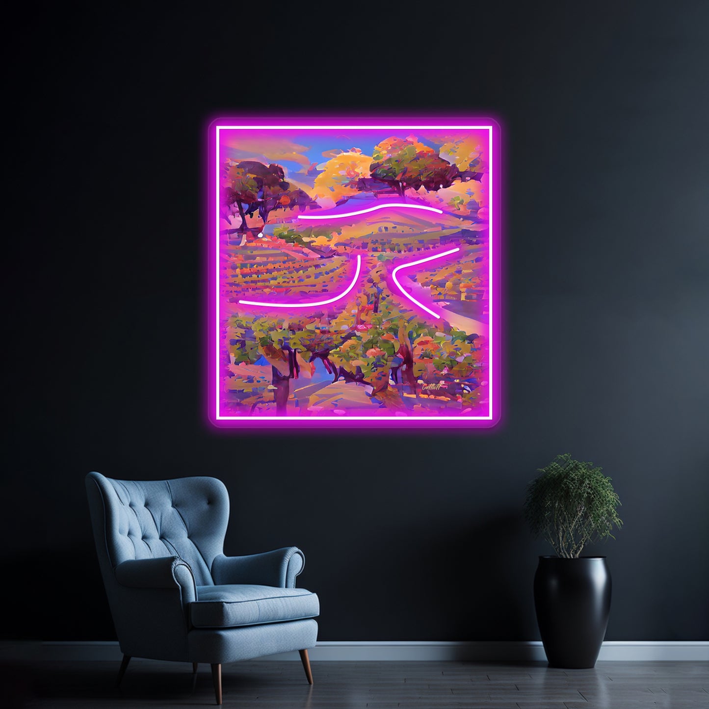 Illustration Grape Wine Country Abstract Art Wall Artwork Neon Signs