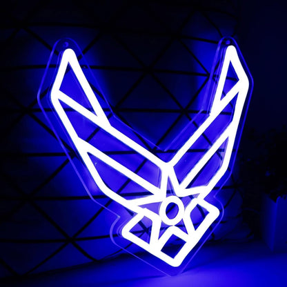 ShineNeon™ Stealth Wing LED Neon Sign – Tactical Blue Glow for Garage & Mancave