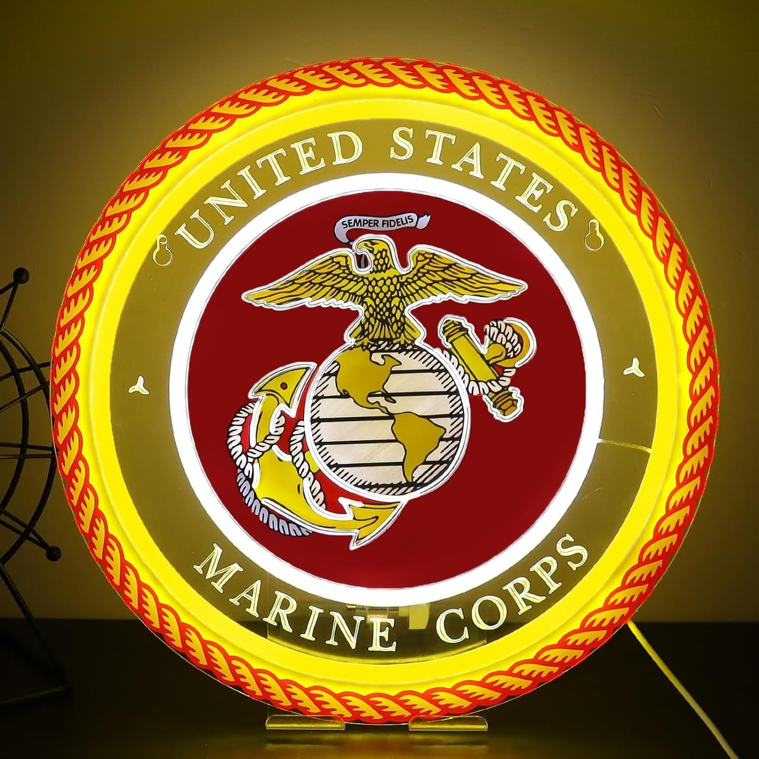 ShineNeon™ Semper Fi Legacy LED Neon Sign – Gold & Red Patriotic Light for Man Cave