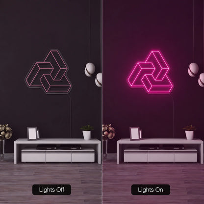 Impossible Triangle Neon Sign LED Neon Sign day and night comparison