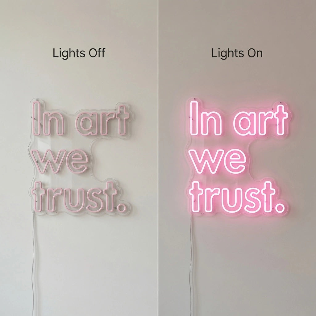 In Art We Trust LED Neon Sign Home Wall Art - 06 Day Night Comparison
