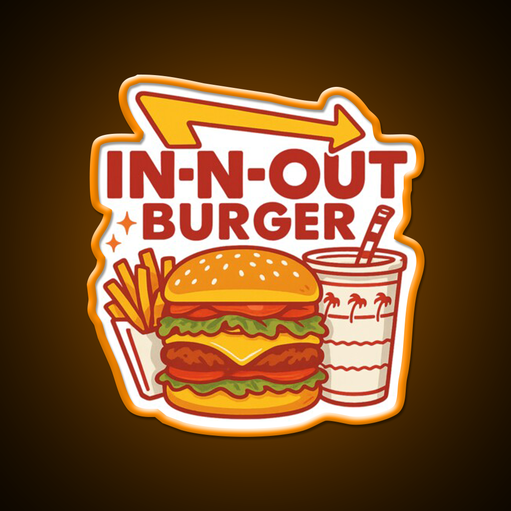 In N Out Vibes Retro California Fast Food Led Neon Sign For Burger Place Rgb Color