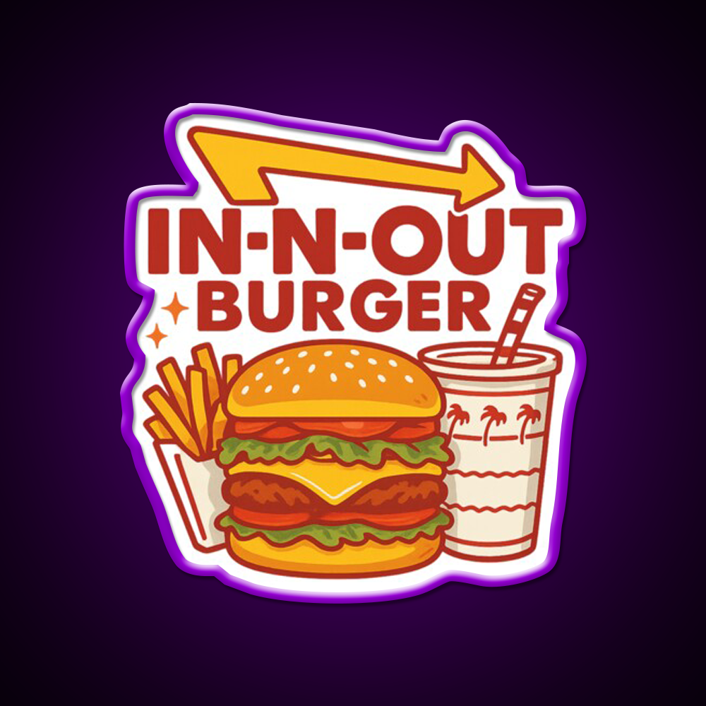 In N Out Vibes Retro California Fast Food Led Neon Sign For Burger Place Rgb Color