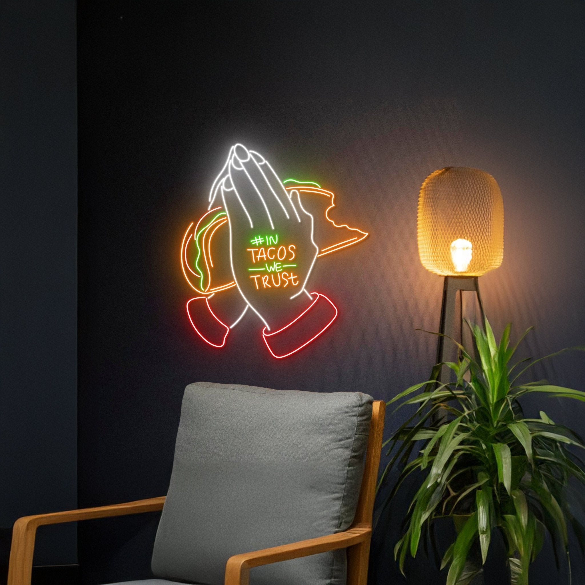 In Tacos We Trust Tacos Praying Hands Neon Sign - Shineneon