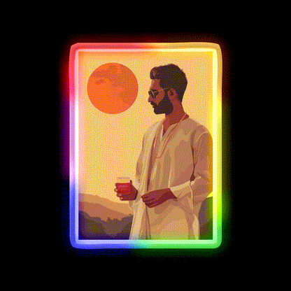 Indian Man With Whiskey And Mountain Whiskey Drink Bar Led Neon Sign Rgb Color - LED neon sign close-up detail