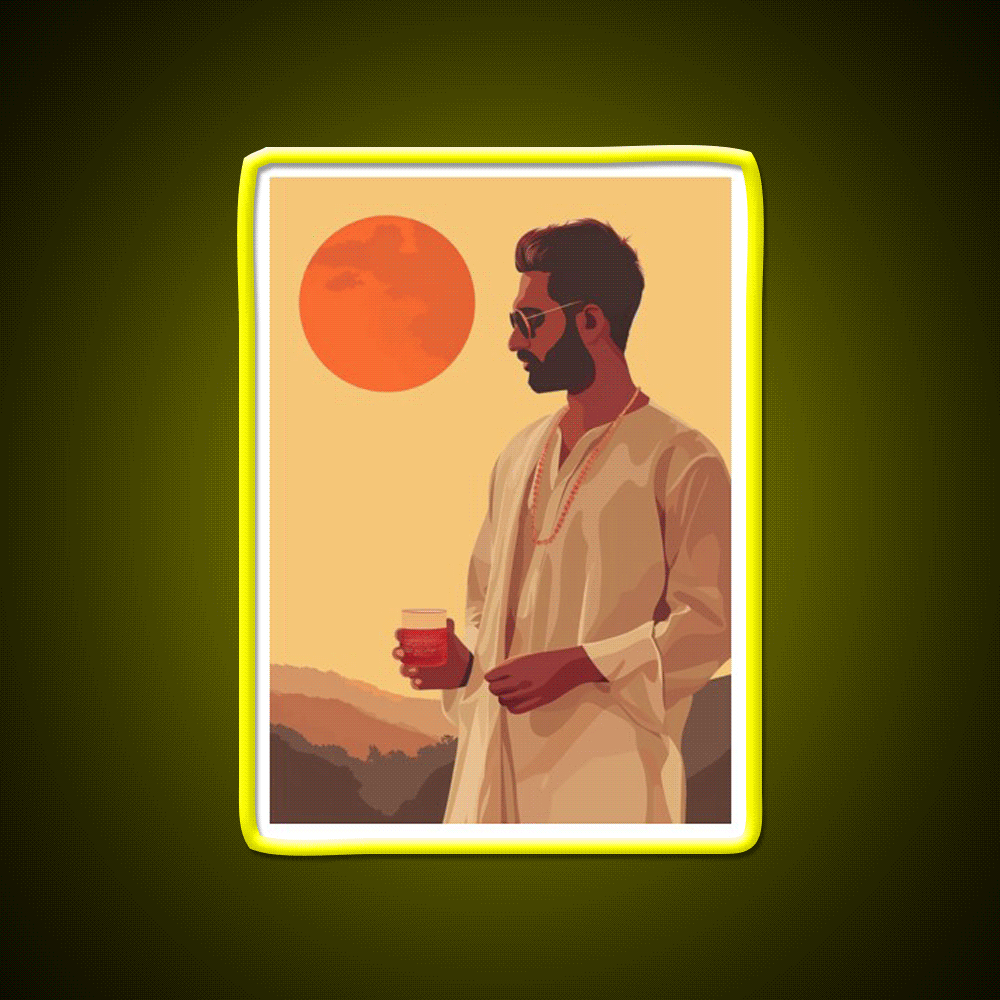 Indian Man With Whiskey And Mountain Whiskey Drink Bar Led Neon Sign Rgb Color