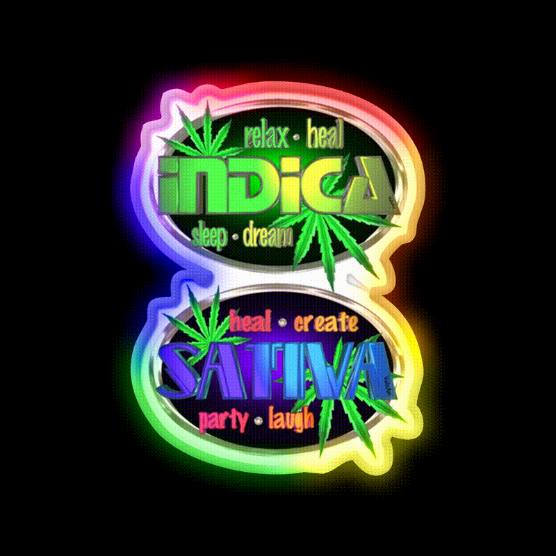 Indica Sativa Hemp Inspired Green Leaf Led Neon Sign Rgb Color - LED neon sign close-up detail