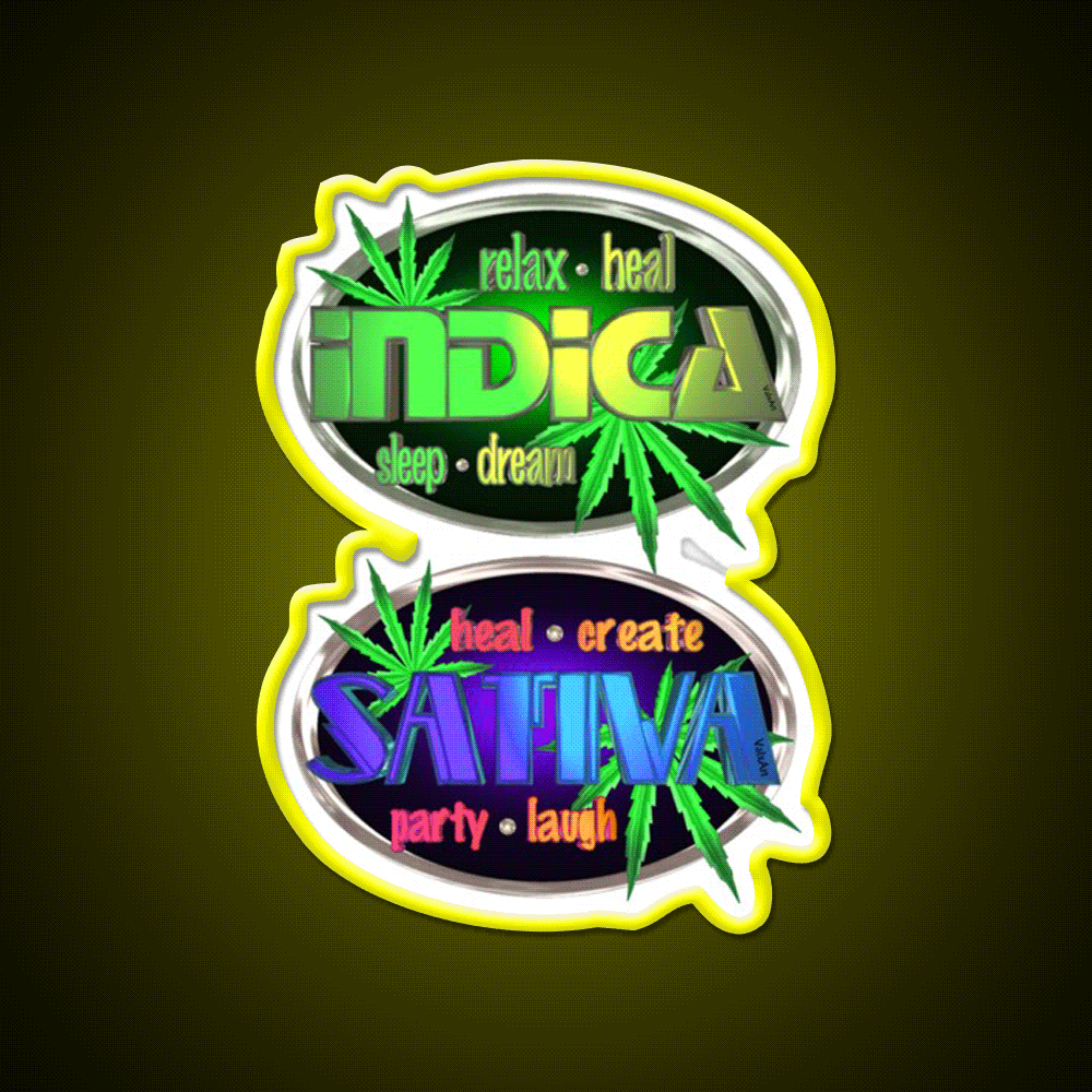 Indica Sativa Hemp Inspired Green Leaf Led Neon Sign Rgb Color - Custom LED neon sign front view