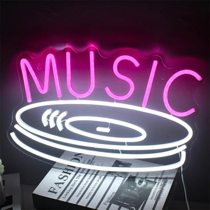 Ineonlife Music Record Vinyl Pink Text Led Neon Sign Retro Music Room Decor - Shineneon