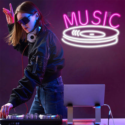 Ineonlife Music Record Vinyl Pink Text Led Neon Sign Retro Music Room Decor - Shineneon
