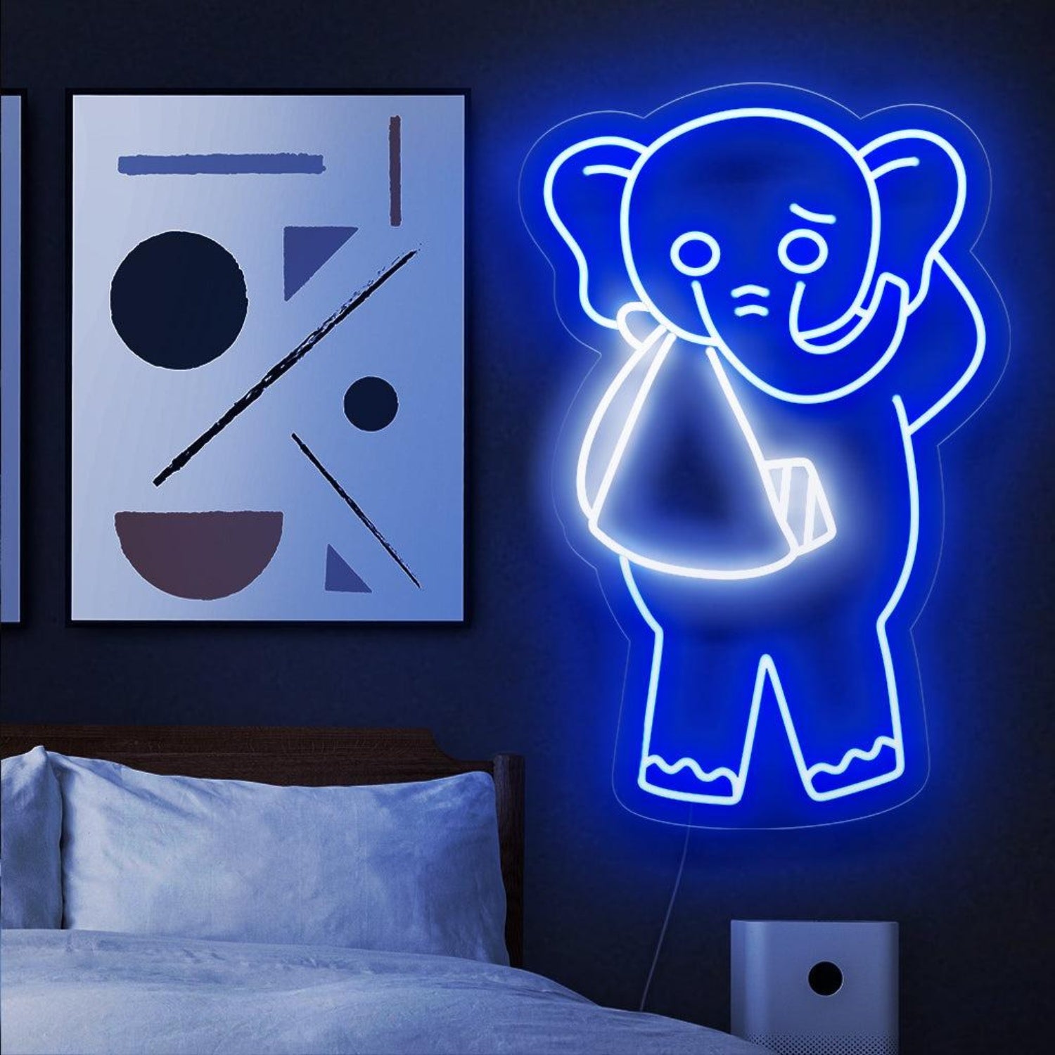 Injured Elephant With Blue-White Bundle Led Neon Sign For Bedroom Decor | Shineneon