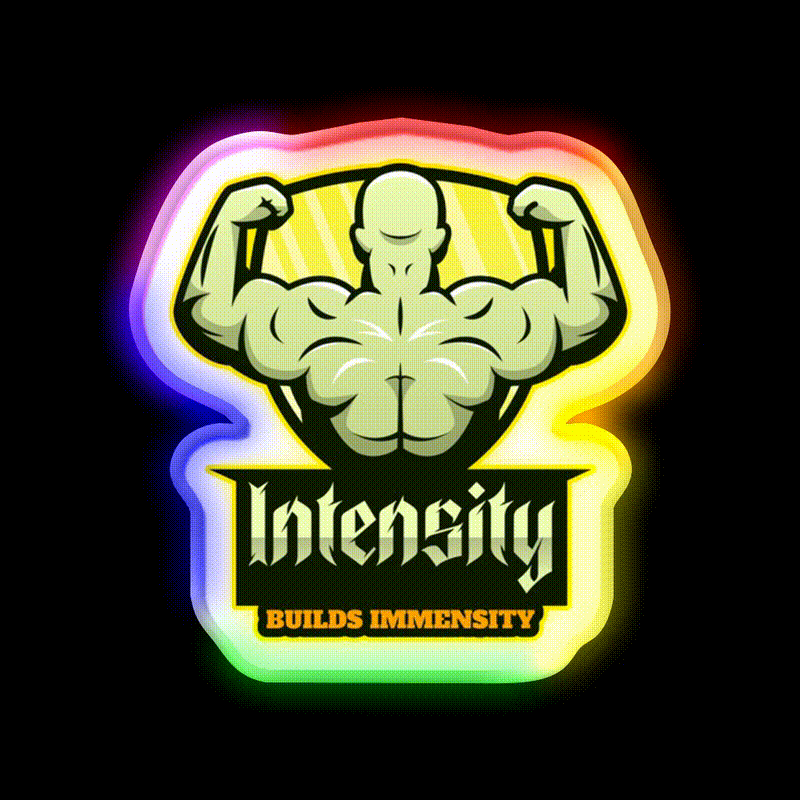 Intensity Builds Immensity Bodybuilding Gym Fitness Led Neon Sign Rgb Color - LED neon sign close-up detail