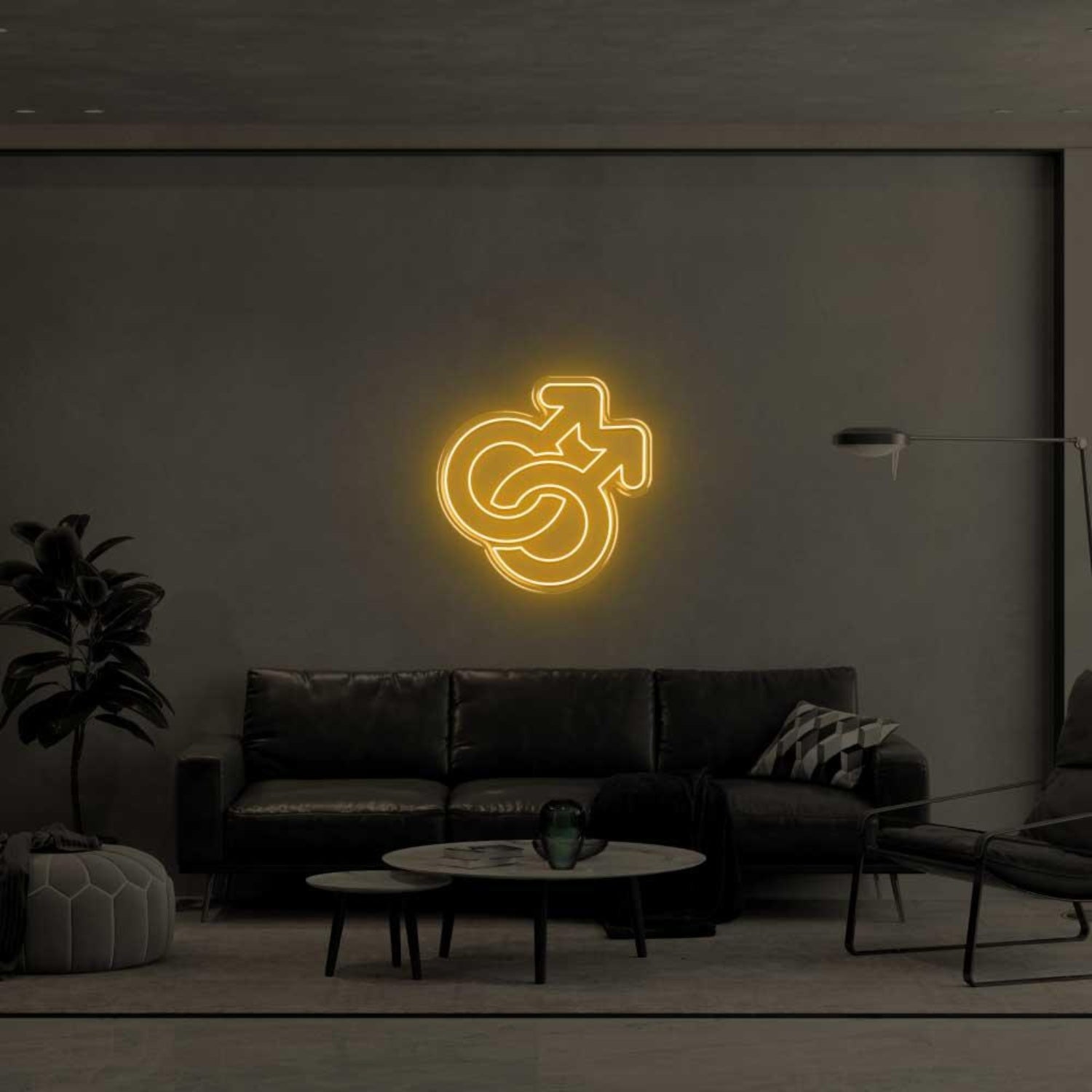 Intertwined Male Symbols Yellow Led Neon Sign For Modern Living Room | Shineneon