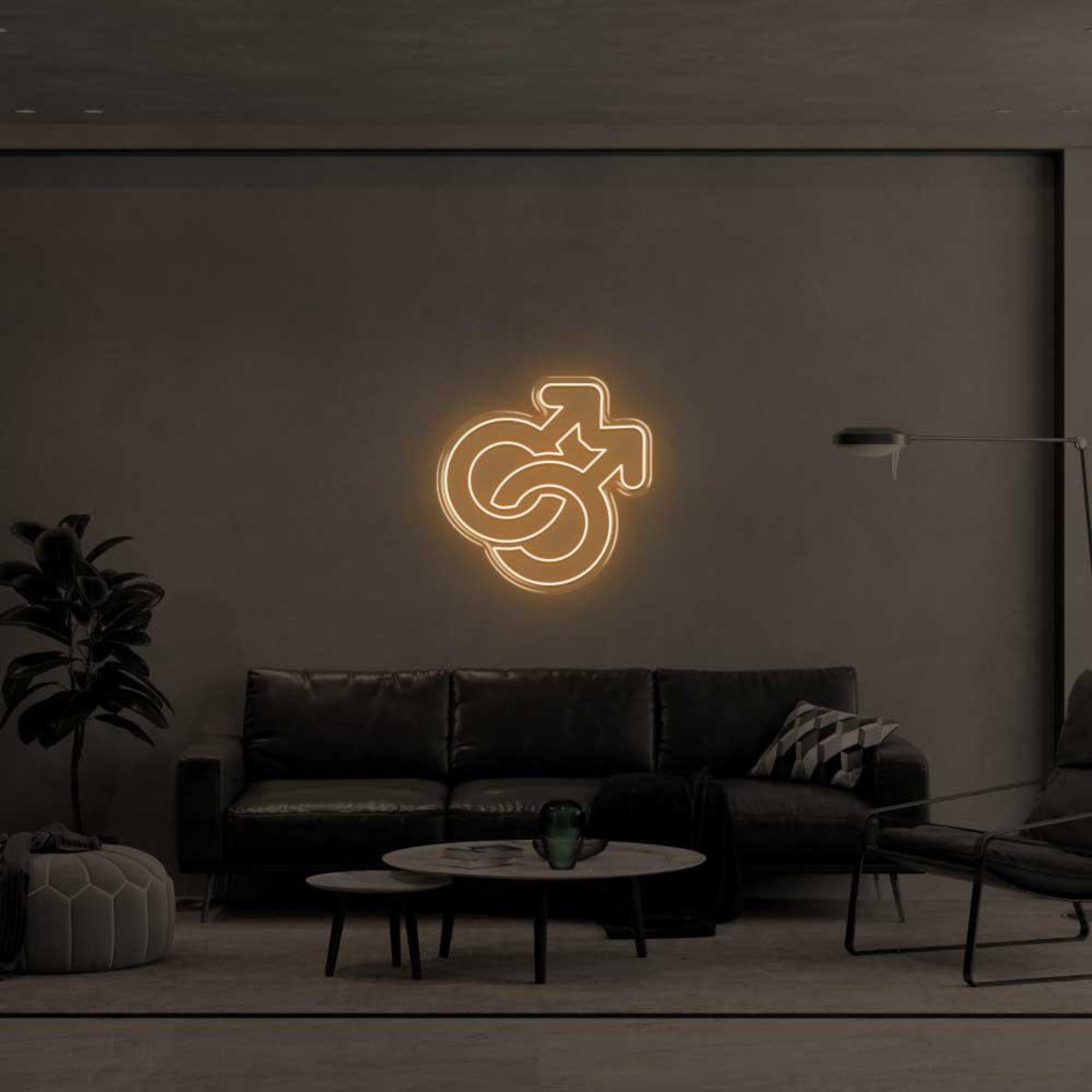 Intertwined Male Symbols Yellow Led Neon Sign For Modern Living Room | Shineneon